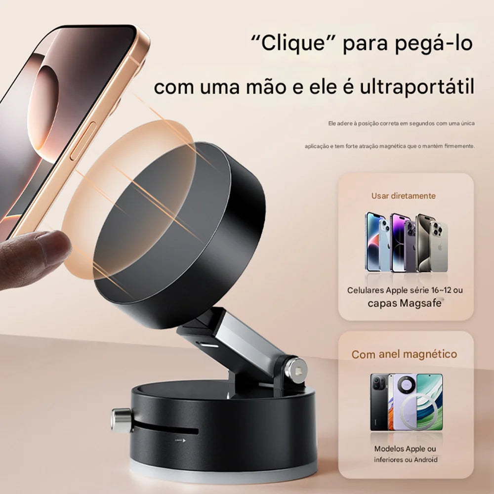 Suporte Magnético de Carro com Fixação a Vácuo 360°