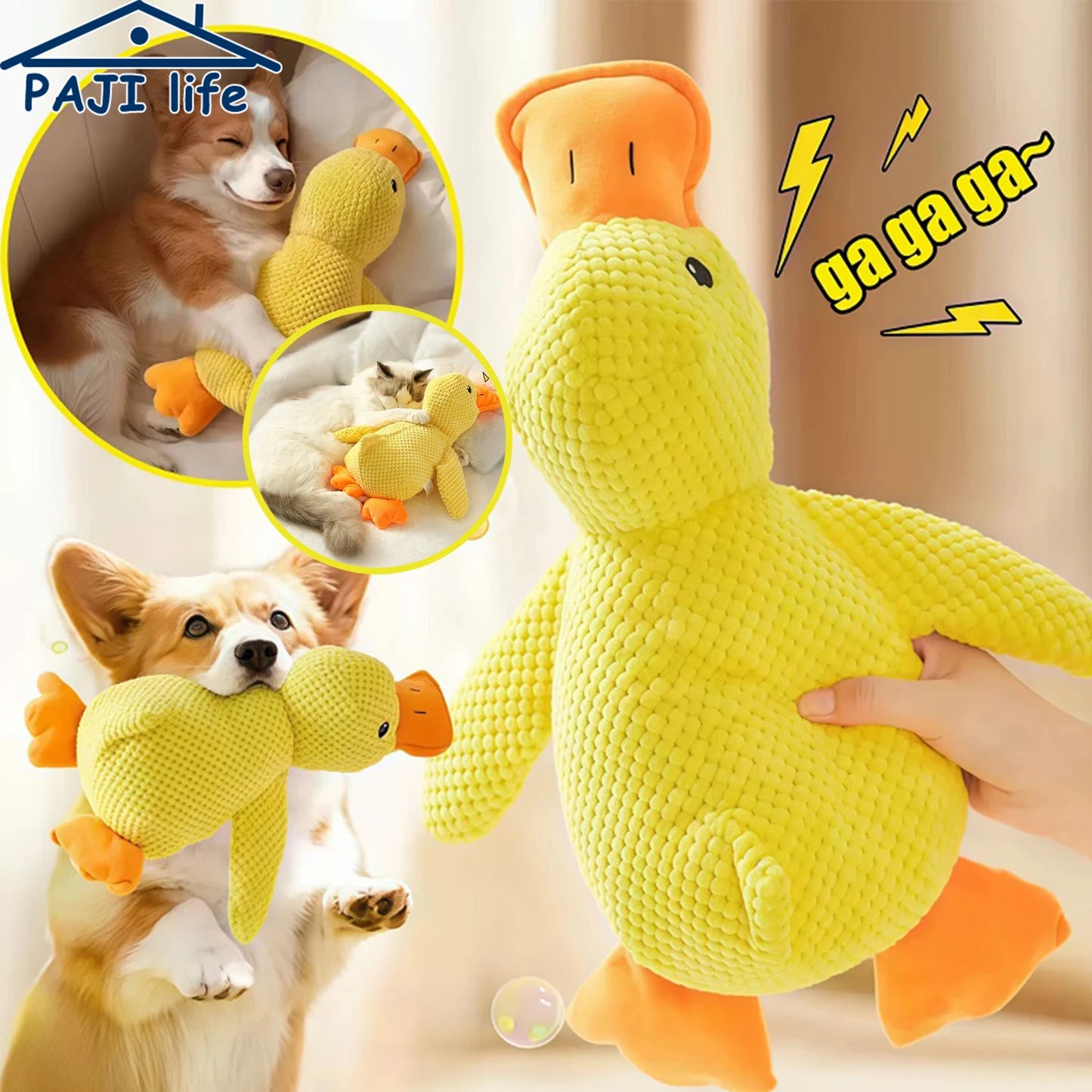 Duck dog toy plush chew resistant durable dog toy with quacking sound teeth grinding relief soft companion for small large dog
