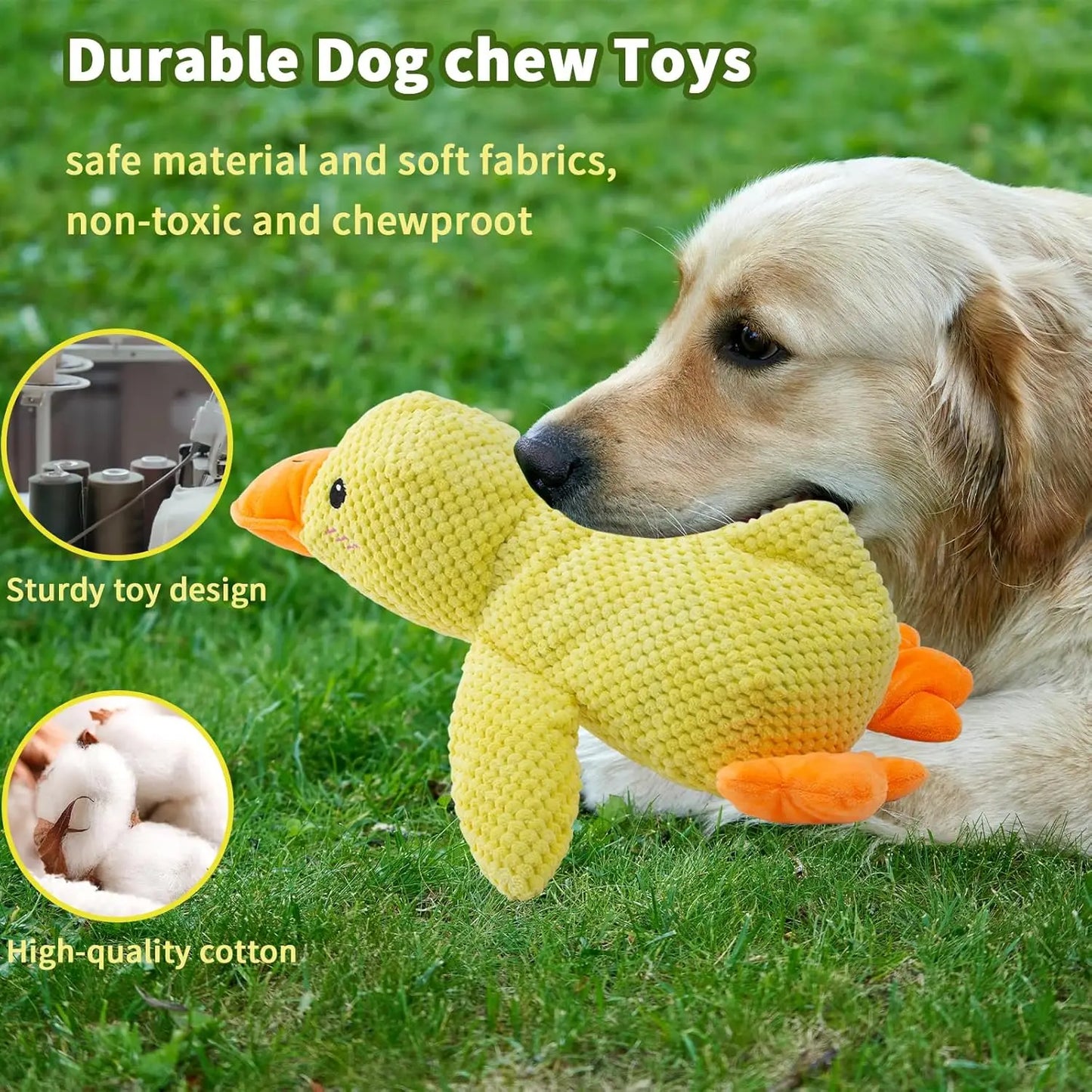Duck dog toy plush chew resistant durable dog toy with quacking sound teeth grinding relief soft companion for small large dog