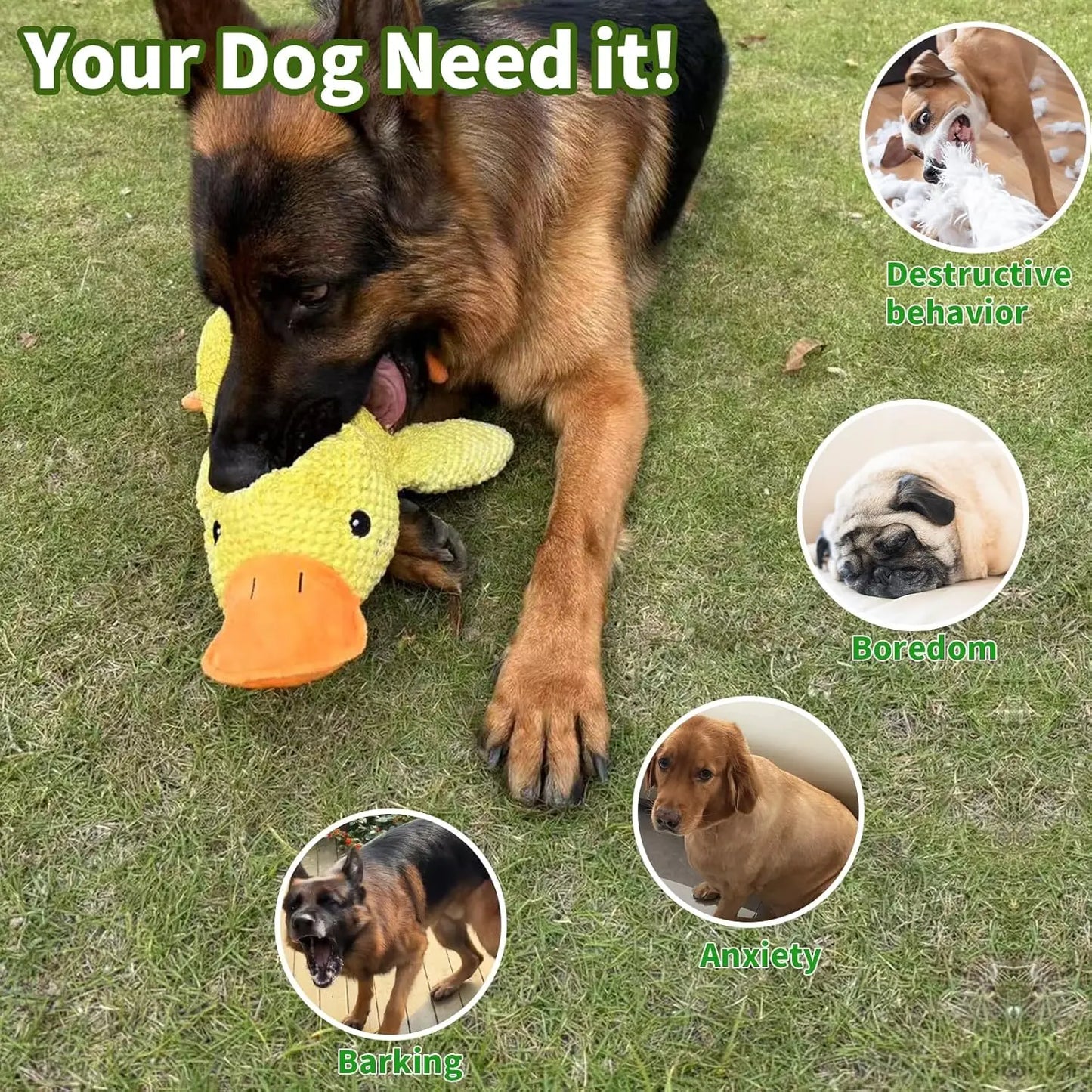 Duck dog toy plush chew resistant durable dog toy with quacking sound teeth grinding relief soft companion for small large dog