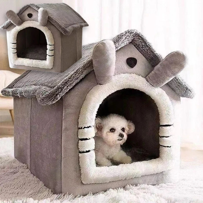 Foldable Pet House Removable Washable Cat Bed Indoor Warm Dog with Pet Bed House Cushion Suitable for Small Medium Large Pets