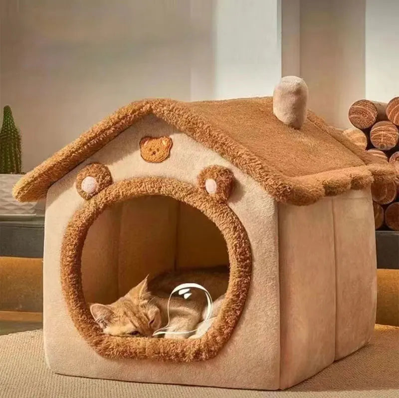 Foldable Pet House Removable Washable Cat Bed Indoor Warm Dog with Pet Bed House Cushion Suitable for Small Medium Large Pets