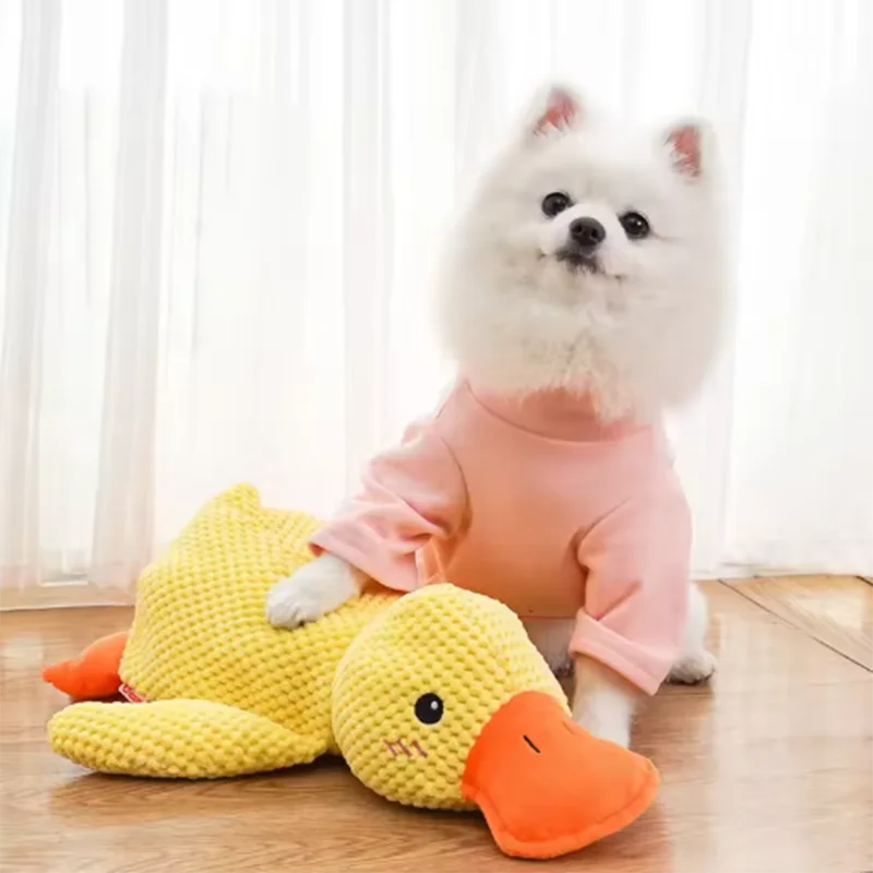 Duck dog toy plush chew resistant durable dog toy with quacking sound teeth grinding relief soft companion for small large dog
