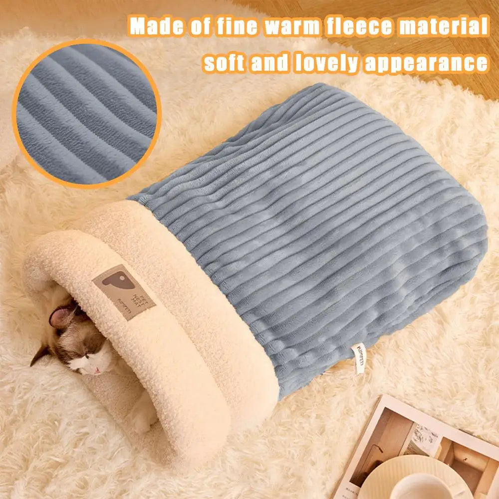 Cat Cave Sleeping Bag Pet Mat Winter Thickening Warming Pad Sack Burrowing Cozy Soft Comfortable Bed for Indoor Outdoor Pets