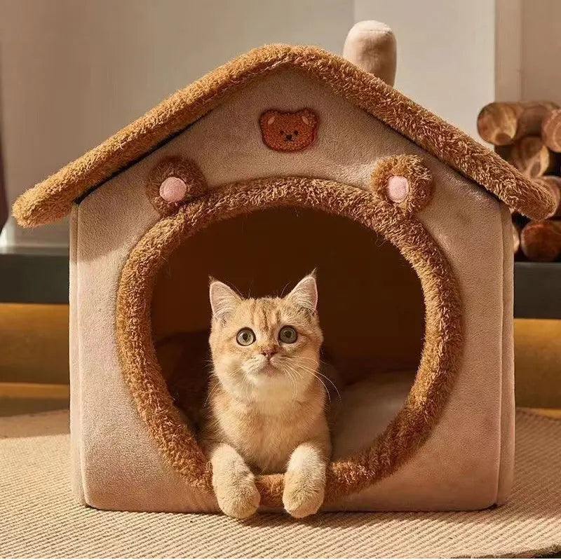 Foldable Pet House Removable Washable Cat Bed Indoor Warm Dog with Pet Bed House Cushion Suitable for Small Medium Large Pets