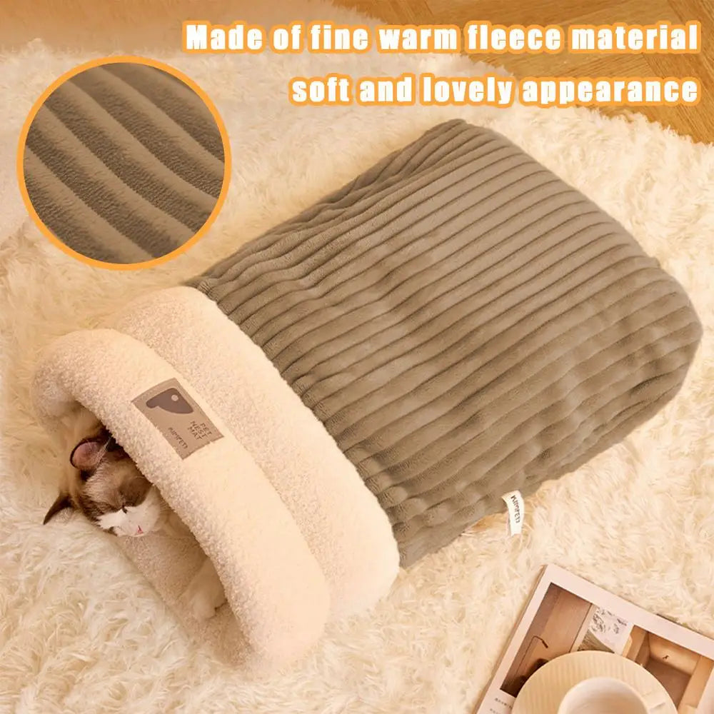Cat Cave Sleeping Bag Pet Mat Winter Thickening Warming Pad Sack Burrowing Cozy Soft Comfortable Bed for Indoor Outdoor Pets